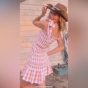Women’s Pink Gingham Tie-Shoulder Sundress